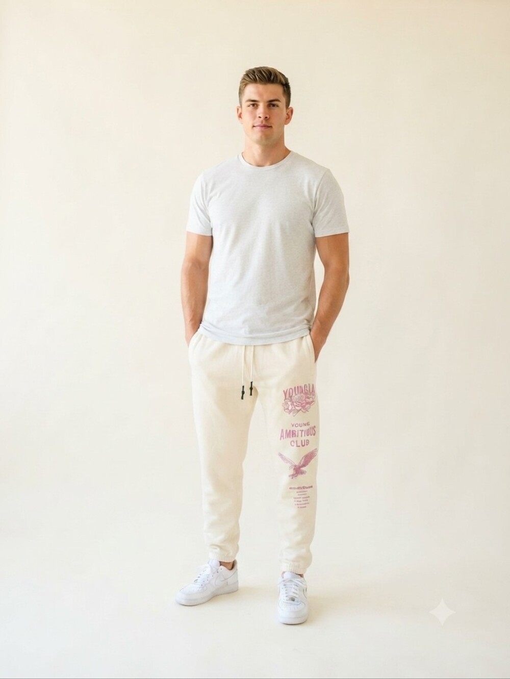 Men's Cream Graphic Jogger Sweatpants - Unbranded